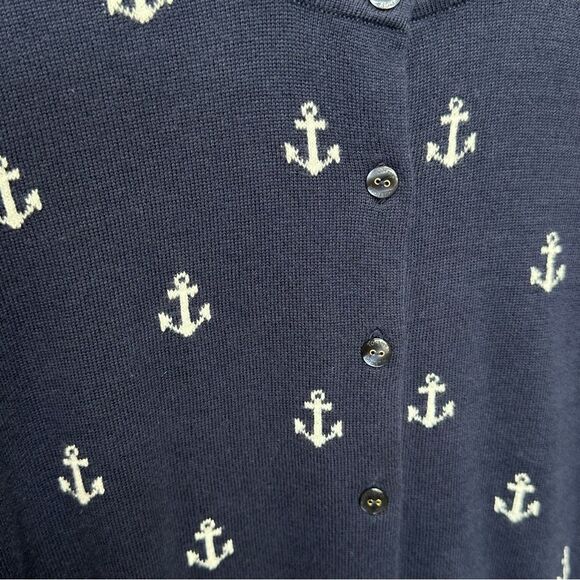 TOMMY HILFIGER 100% Pima Cotton Navy Anchor Button Front Cardigan Size Medium - Picture 6 of 9
